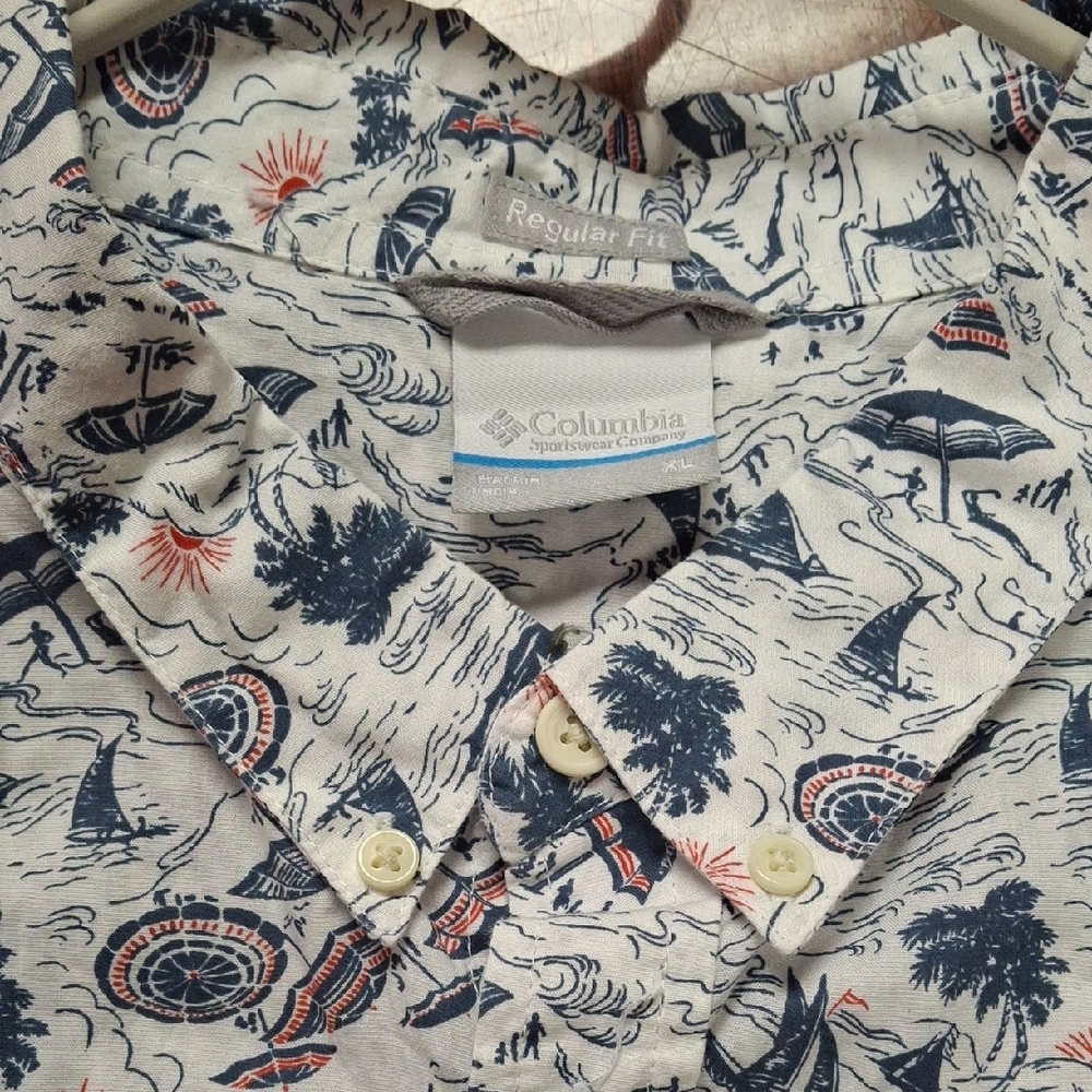 Columbia White Shirt with Nautical Print